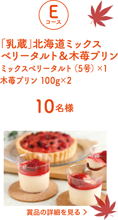 [紅葉コース]Eコース：「乳蔵」北海道ミックス ベリータルト&木苺プリン ミックスベリータルト(5号)×1 木苺プリン100g×2（10名様）詳細を見る