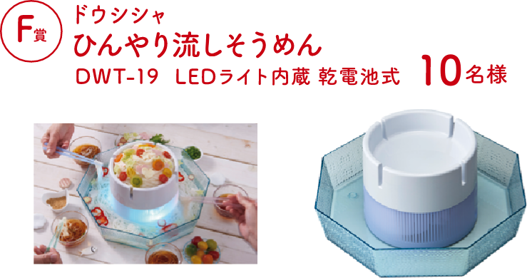 Fコース：ドウシシャひんやり流しそうめん DWT-19LEDライト内蔵乾電池式（10名様）