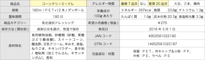 コーンクリームドレの商品詳細