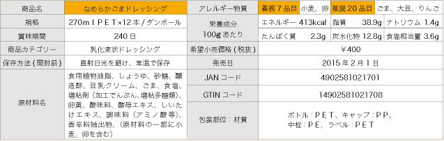 なめらかごまドレッシングの詳細情報