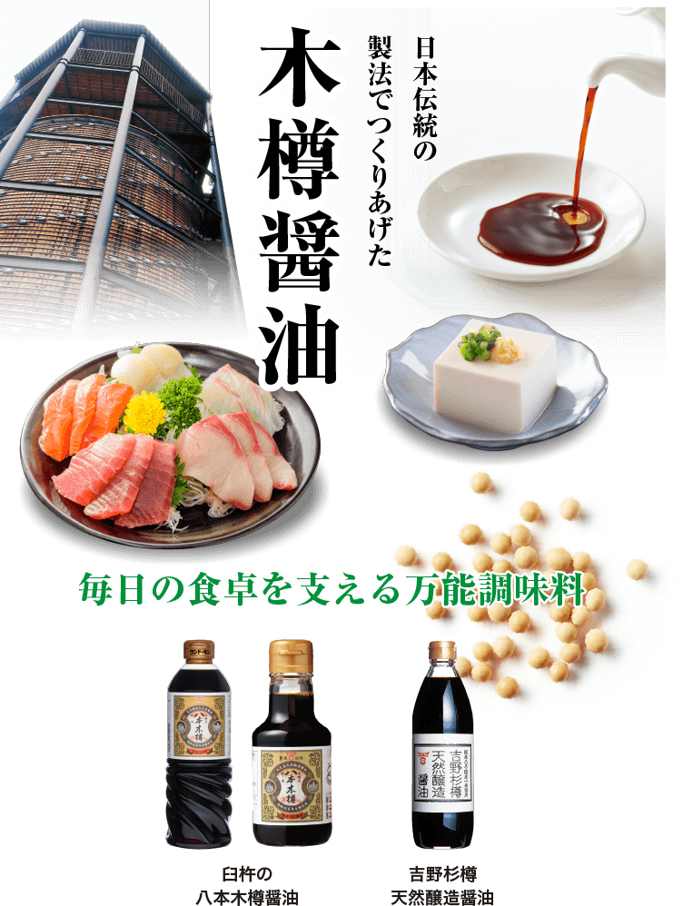 日本伝統の製法でつくりあげた木樽醤油
