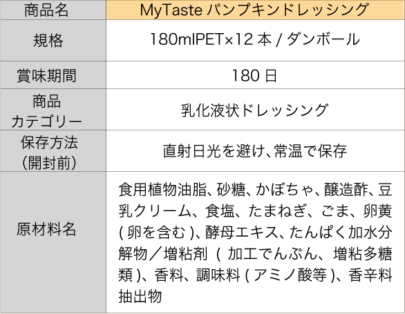 My Taste パンプキンドレッシング詳細（商品名、原材料など）